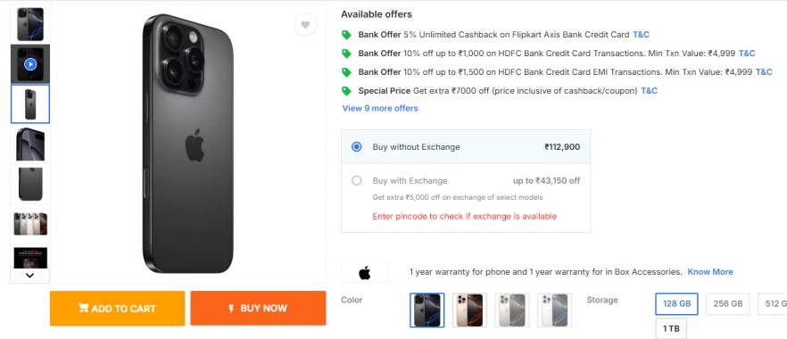 iphone 16 pro flipkart discounts