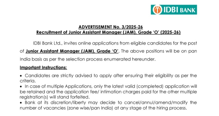 IDBI Bank Grade O Recruitment 2025